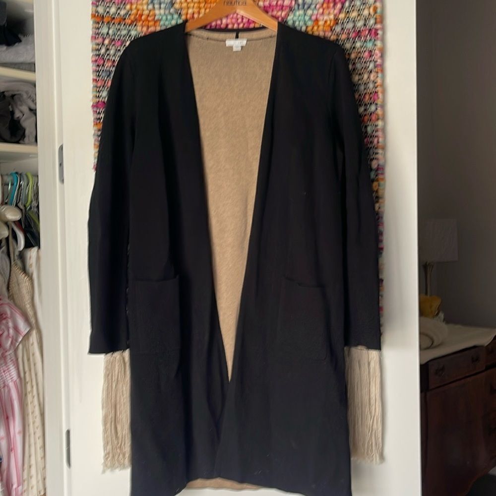 J. Jill cardigan. Black exterior, beige interior with pockets.